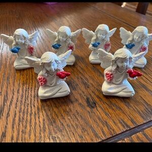 Angel Figurine Set with Red and Pink Accents